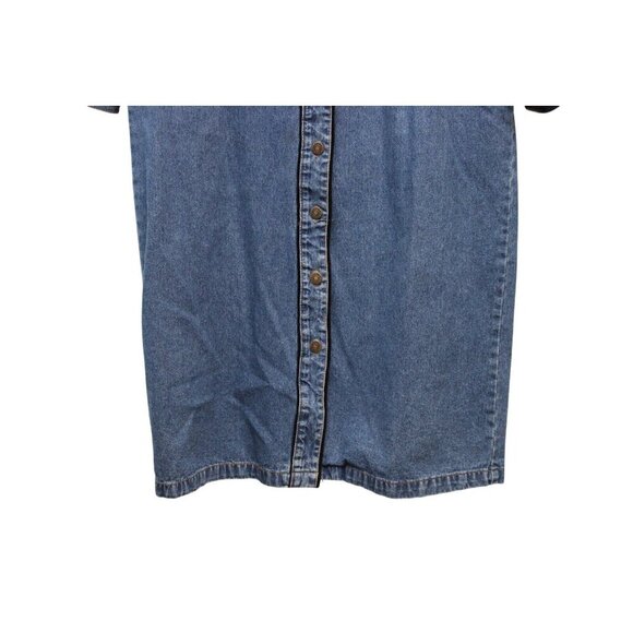 Vintage 90s Denim Maxi Dress Size 14 Sheer Long Sleeve 100% Cotton Collared - Picture 4 of 11